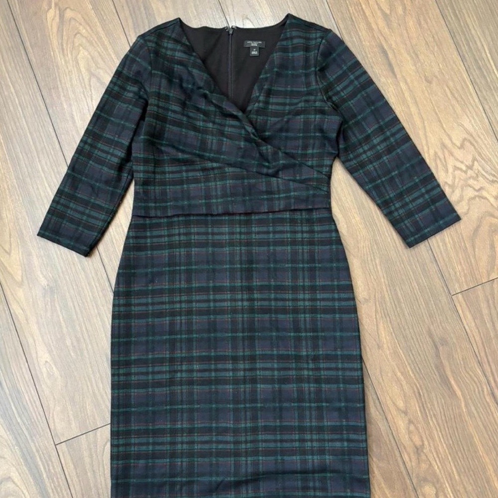 Ann Taylor Black and Green Plaid Sheath Dress